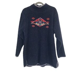VTG EMI‎ Women's M Southwestern Aztec Embroidered Fleece Sweater Mock Neck USA
